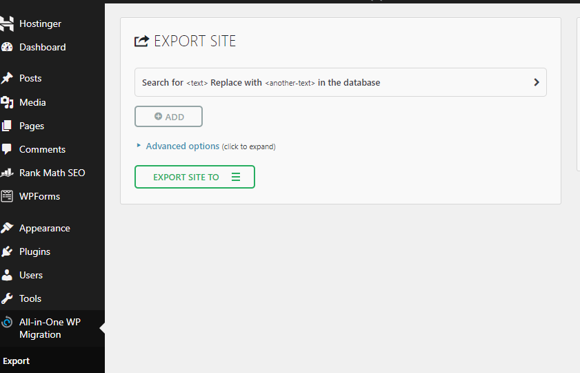 All-in-One WP Migration export interface - how to move WordPress from localhost to live server