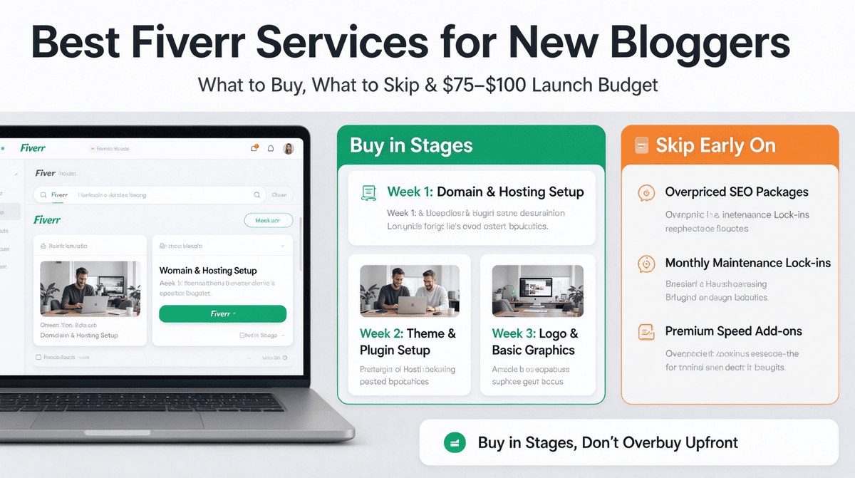 Best Fiverr services for new bloggers: what to buy week by week, what services to skip, and complete launch budget under $100